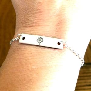 Silver Dandelion Charm Bracelet Bar Charm Chain Bracelet Dandelions Flowers